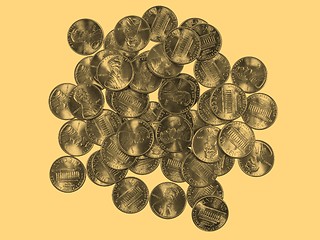 Image showing Dollar coins 1 cent wheat penny cent - vintage