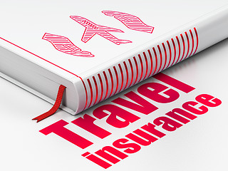 Image showing Insurance concept: book Airplane And Palm, Travel Insurance on white background