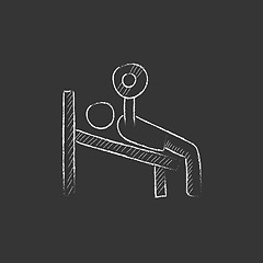 Image showing Man lying on bench and lifting barbell. Drawn in chalk icon.
