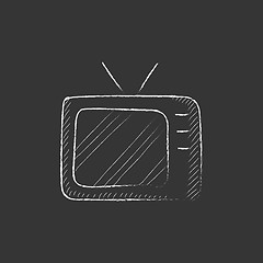 Image showing Retro television. Drawn in chalk icon.