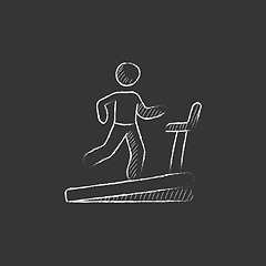 Image showing Man running on treadmill. Drawn in chalk icon.