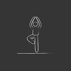 Image showing Man practicing yoga. Drawn in chalk icon.