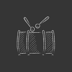 Image showing Drum with sticks. Drawn in chalk icon.