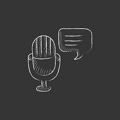 Image showing Microphone with speech square. Drawn in chalk icon.