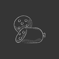 Image showing Sliced wurst. Drawn in chalk icon.