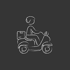 Image showing Man carrying goods on bike. Drawn in chalk icon.