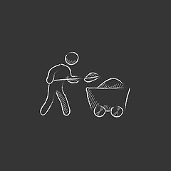 Image showing Mining worker with trolley. Drawn in chalk icon.