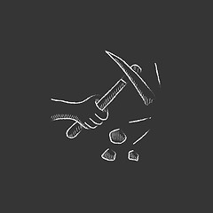 Image showing Hand using pickax. Drawn in chalk icon.