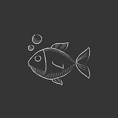 Image showing Little fish under water. Drawn in chalk icon.