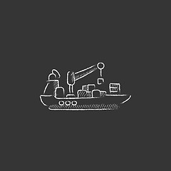 Image showing Cargo container ship. Drawn in chalk icon.