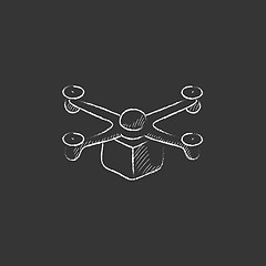 Image showing Drone delivering package. Drawn in chalk icon.