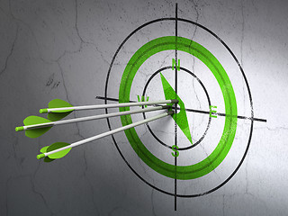 Image showing Travel concept: arrows in Compass target on wall background