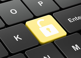 Image showing Data concept: Opened Padlock on computer keyboard background