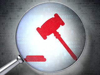 Image showing Law concept: Gavel with optical glass on digital background