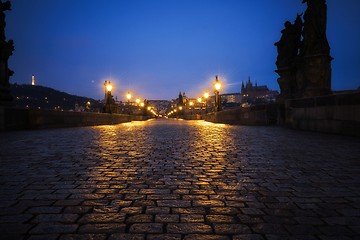 Image showing Charles Bridge in Prague at dawn Czech Republic