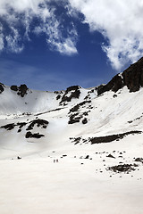 Image showing Hikers in snowy mountains