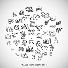 Image showing Black doodles Hand Drawn Business Icons set on White. EPS10 vector illustration.