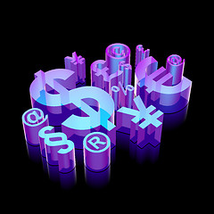 Image showing Business icon: 3d neon glowing Finance Symbol made of glass, vector illustration.