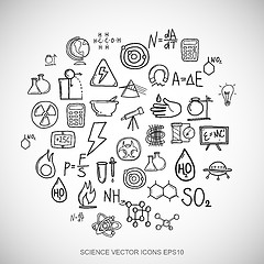 Image showing Black doodles Hand Drawn Science Icons set on White. EPS10 vector illustration.