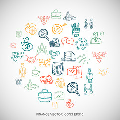 Image showing Multicolor doodles Hand Drawn Business Icons set on White. EPS10 vector illustration.