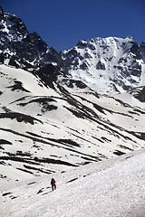 Image showing Hiker in snowy mountains