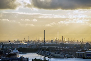 Image showing Industrial zone at sunset