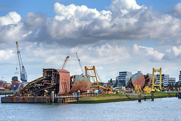 Image showing Shipwreck ad shipyard