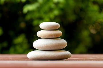 Image showing Pile of balancing pebble stones outdoor