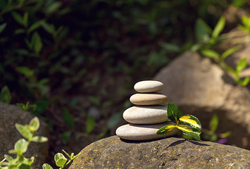 Image showing Pile of balancing pebble stones outdoor