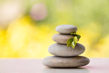 Image showing Pile of balancing pebble stones outdoor