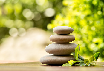 Image showing Pile of balancing pebble stones outdoor