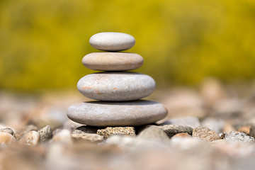 Image showing Pile of balancing pebble stones outdoor