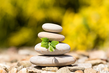 Image showing Pile of balancing pebble stones outdoor