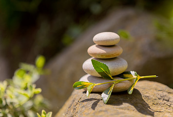 Image showing Pile of balancing pebble stones outdoor