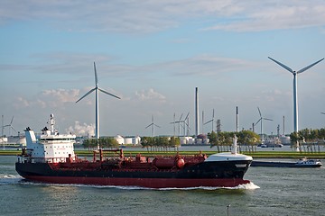 Image showing Large oil tanker in canal