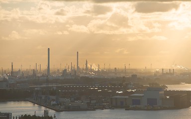 Image showing Industrial zone at sunset