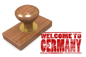 Image showing Red rubber stamp with welcome to Germany
