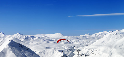 Image showing Panoramic view on sky gliding in Caucasus Mountains