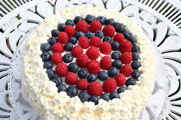 Image showing Gateau with strawberry, blueberry and raspberry
