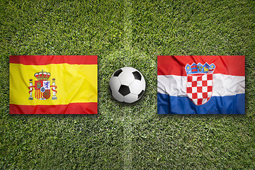 Image showing Spain vs. Croatia flags on soccer field