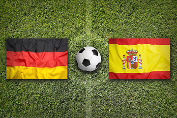 Image showing Germany vs. Spain flags on soccer field