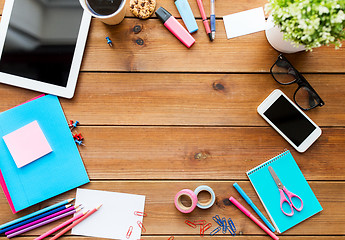 Image showing close up of school supplies and tablet pc