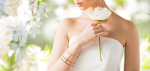 Image showing close up of beautiful woman with ring and bracelet