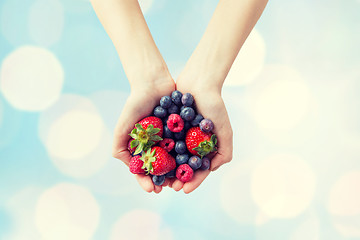 Image showing close up of woman hands holding berries