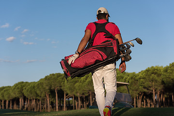 Image showing golfer  walking and carrying golf  bag