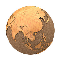 Image showing Southeast Asia on wooden planet Earth