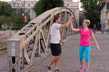 Image showing couple congratulate and happy to finish