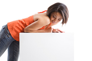 Image showing A girl with blank billboard