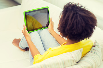 Image showing happy african american woman with tablet pc