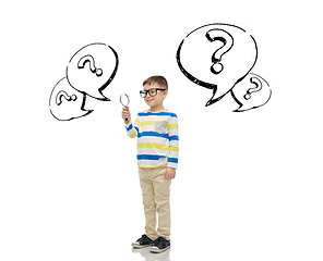 Image showing little boy in eyeglasses with magnifying glass